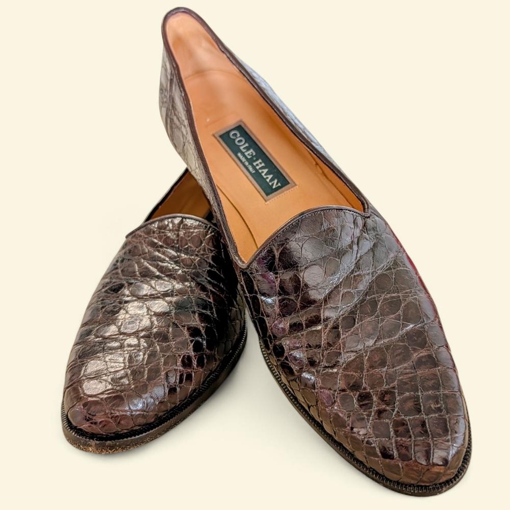 Cole Haan Italy Croc Embossed Leather Loafers Brown Slip On Flats Women’s 9 AA